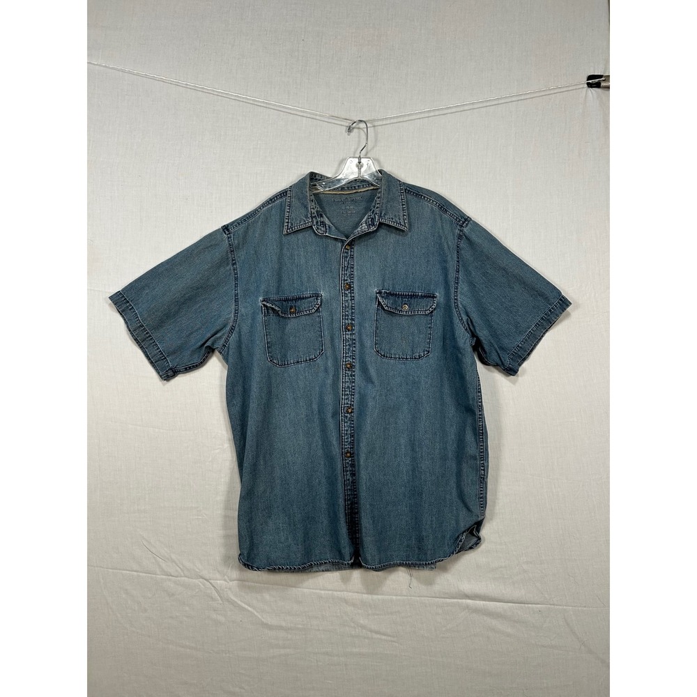 Vintage Faded Glory Mens XL Blue Denim Short Sleeve Button Down Shirt
